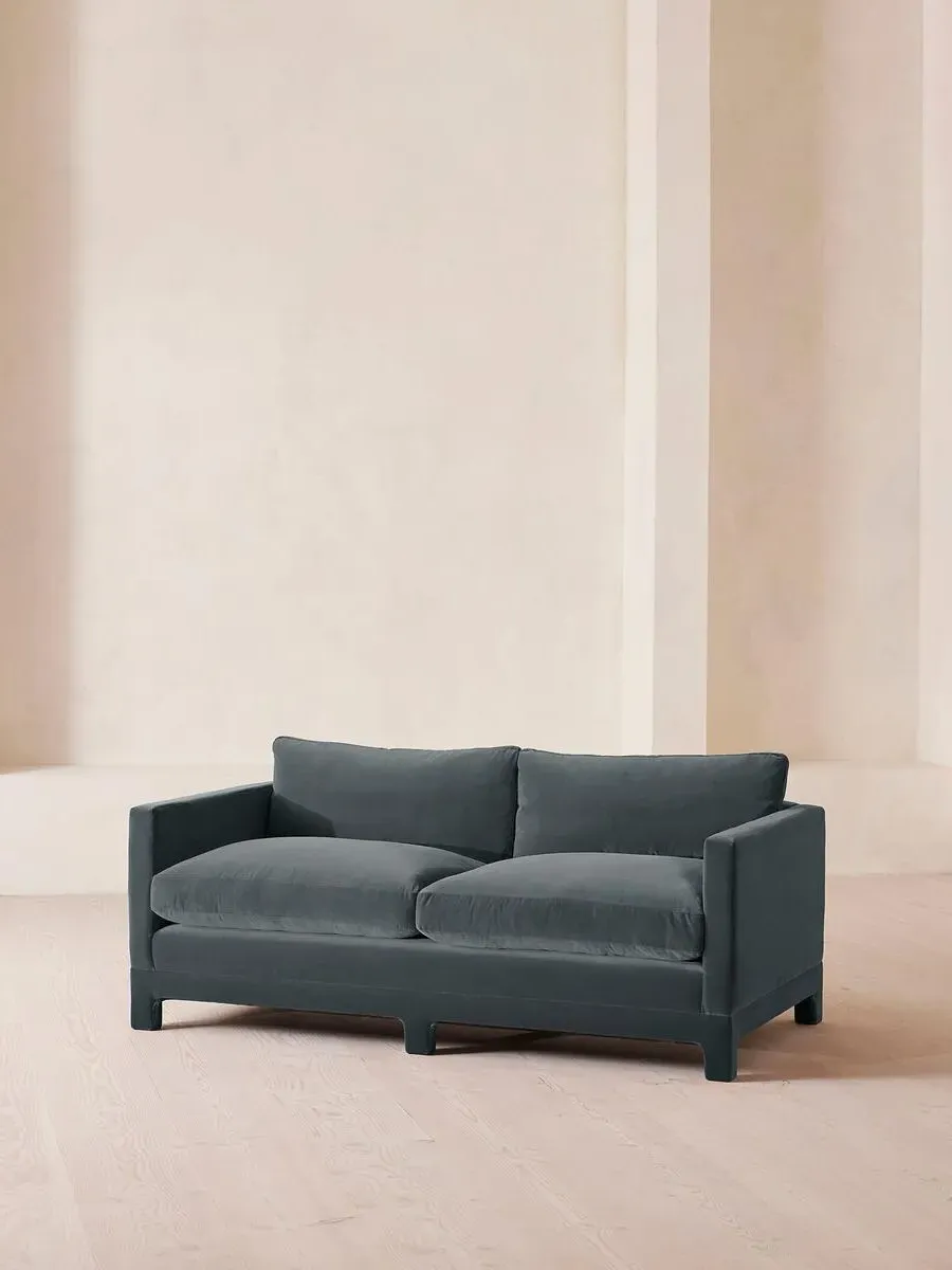 2-Seater Sofa with Deep Seat - Grey Blue, Velvet