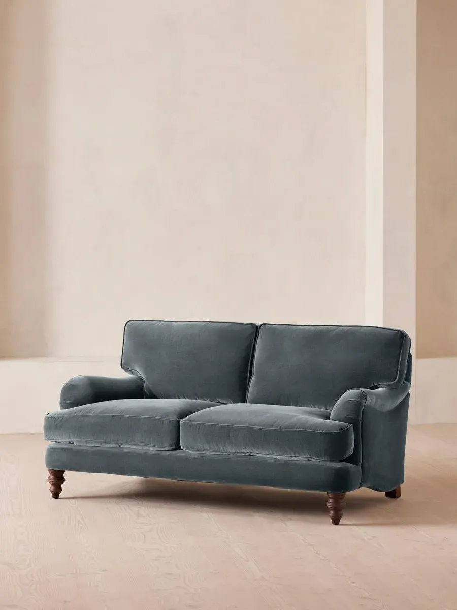 2-Seater Sofa with Roll Arms - Grey Blue, Velvet