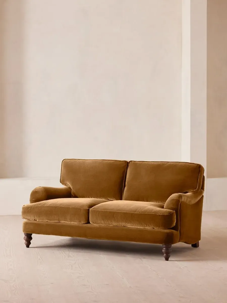2-Seater Sofa with Roll Arms - Mustard, Velvet