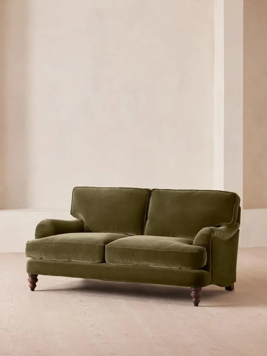 2-Seater Sofa with Roll Arms - Olive, Velvet