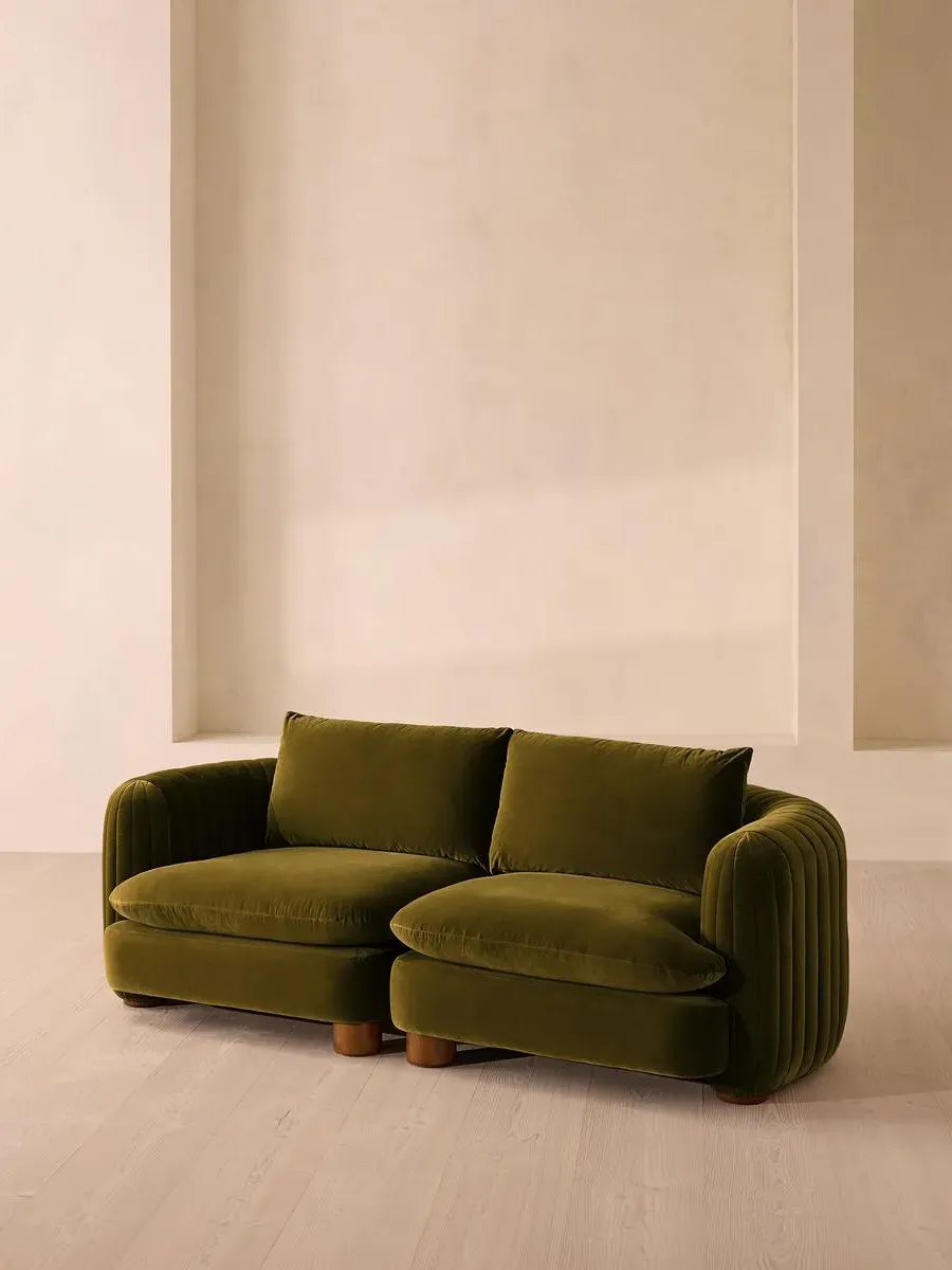 3-Seater Modular Sofa Deep Sit - Olive, Velvet
