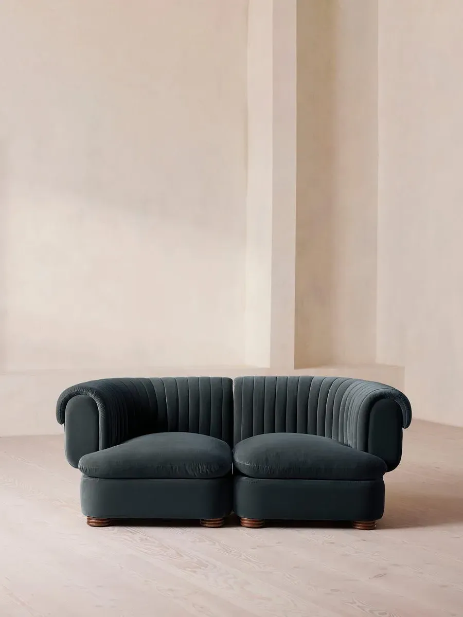 3-Seater Modular Sofa - Grey Blue, Velvet