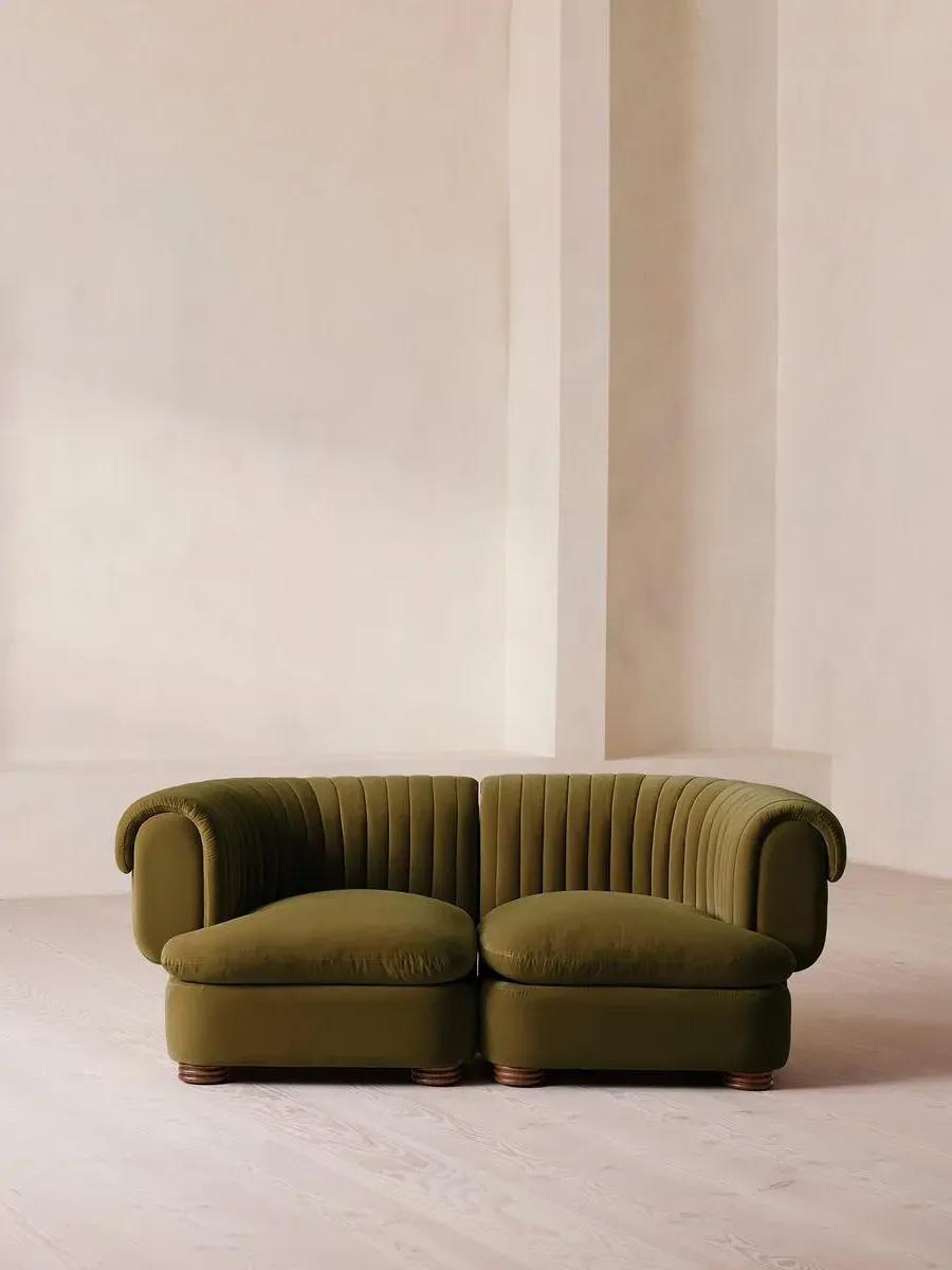 3-Seater Modular Sofa - Olive, Velvet