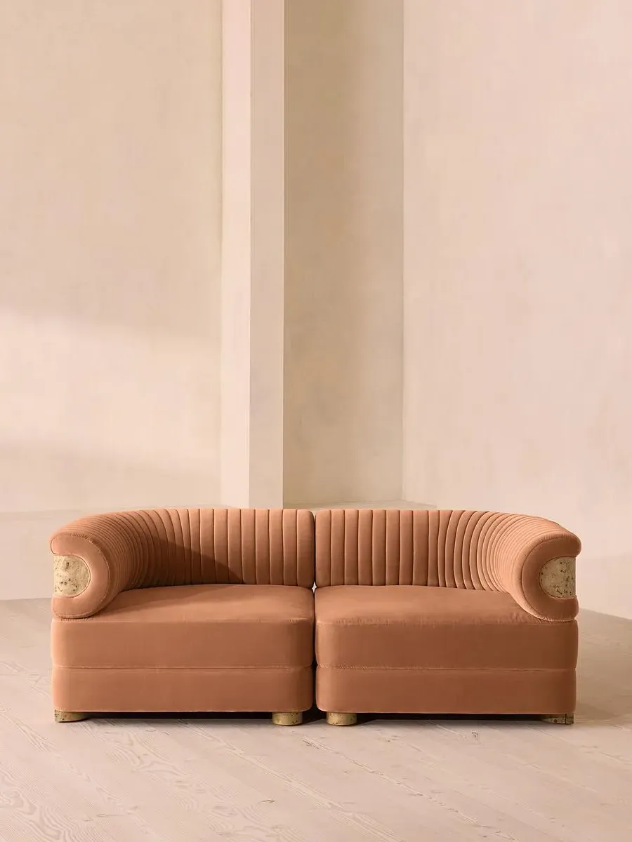 3-Seater Modular Sofa with Fluted Back - Antique Rose, Velvet image