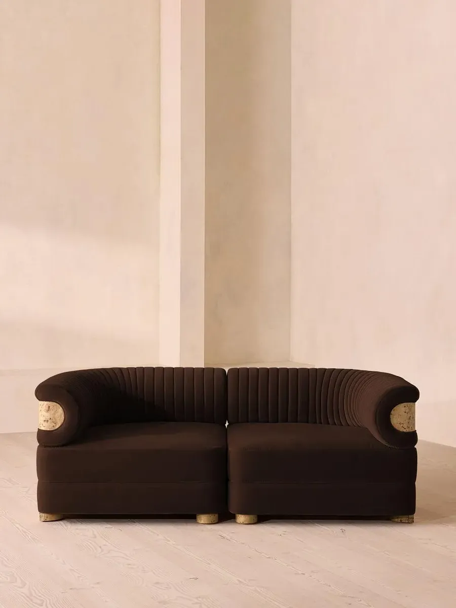 3-Seater Modular Sofa with Fluted Back - Chocolate, Velvet