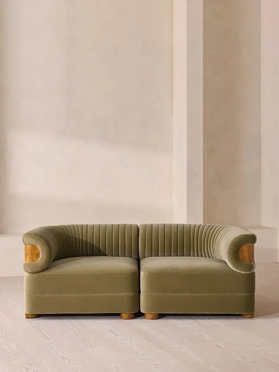 3-Seater Modular Sofa with Fluted Back - Lichen, Velvet