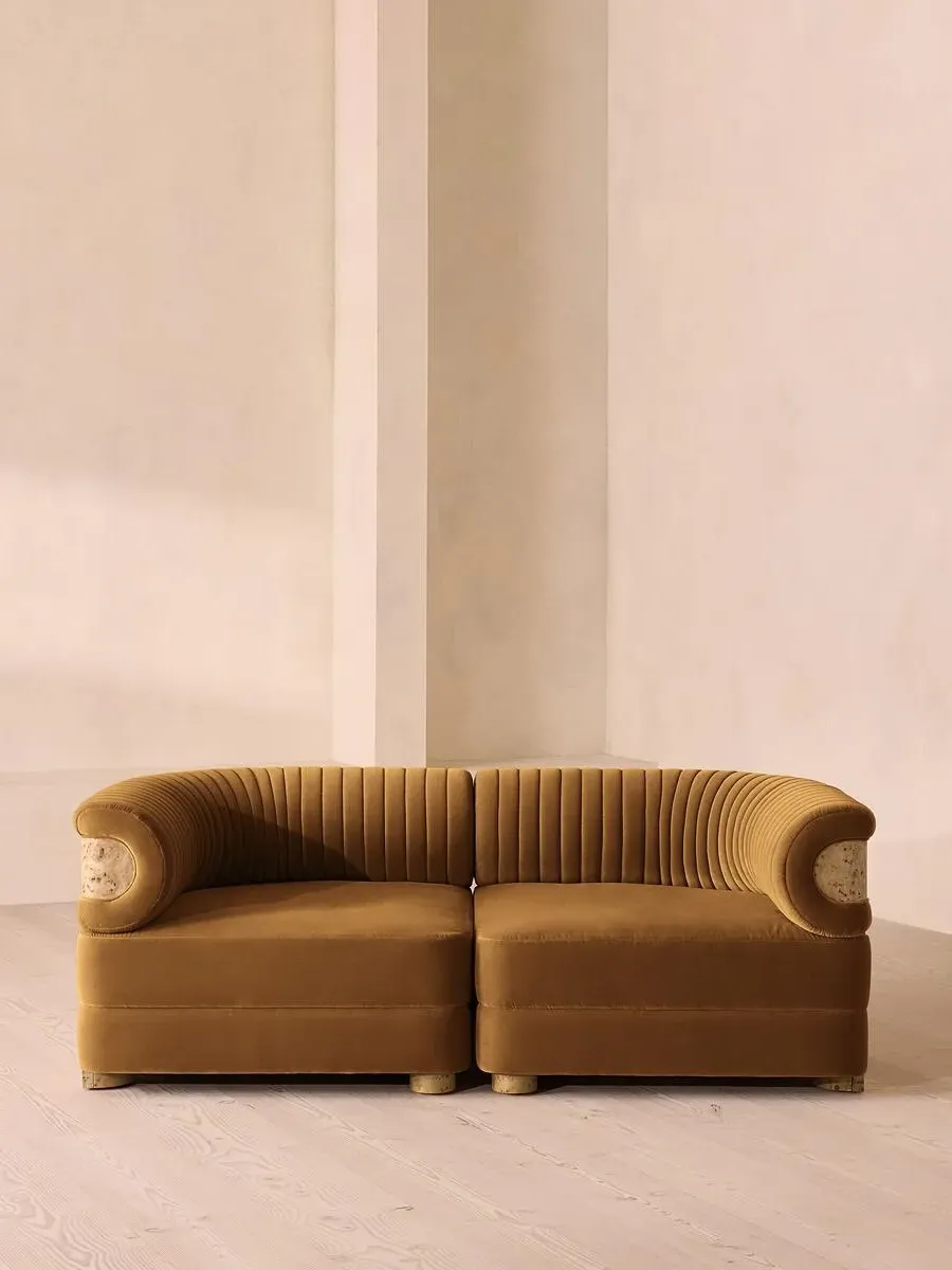 3-Seater Modular Sofa with Fluted Back - Mustard, Velvet