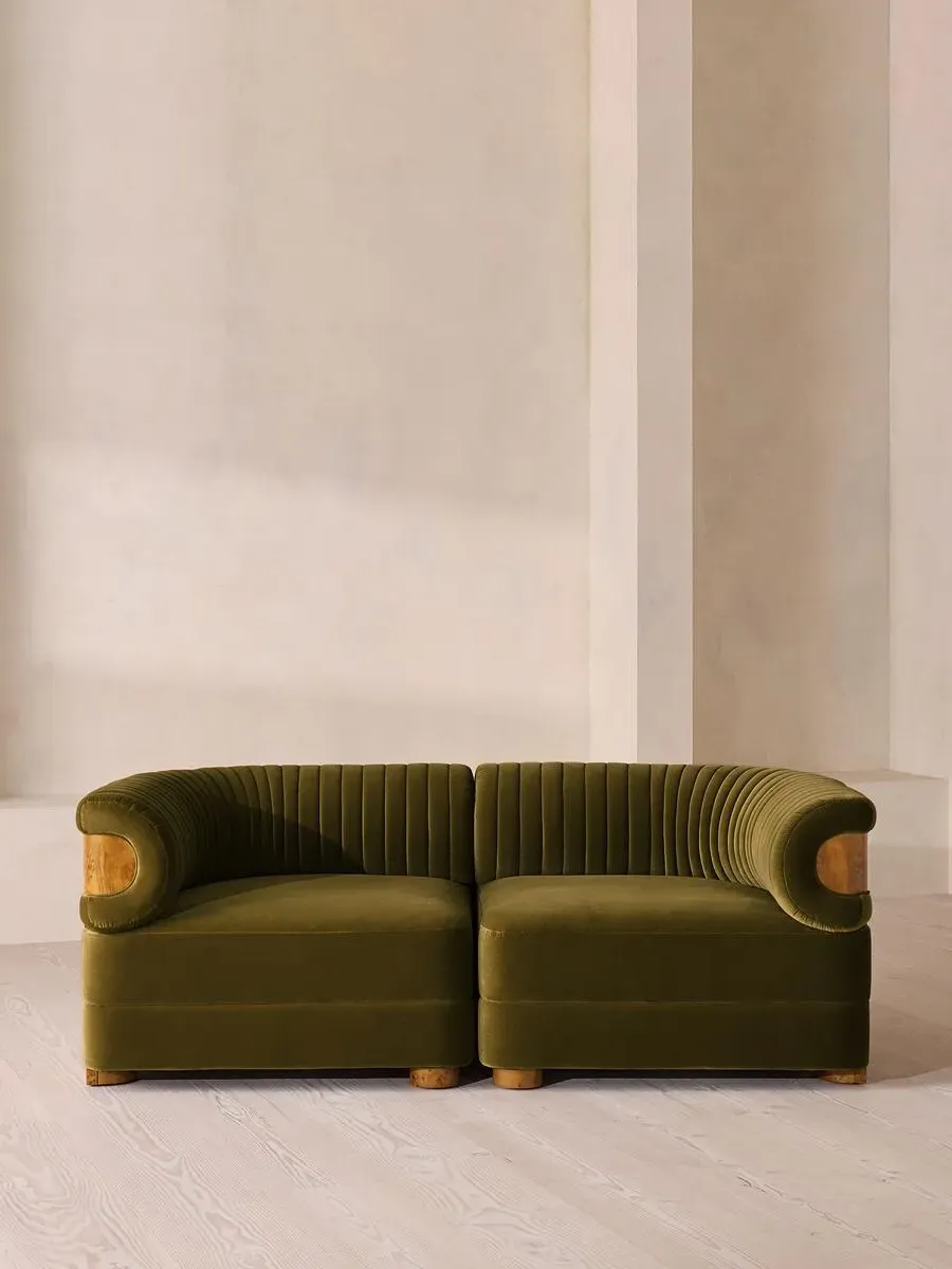 3-Seater Modular Sofa with Fluted Back - Olive, Velvet