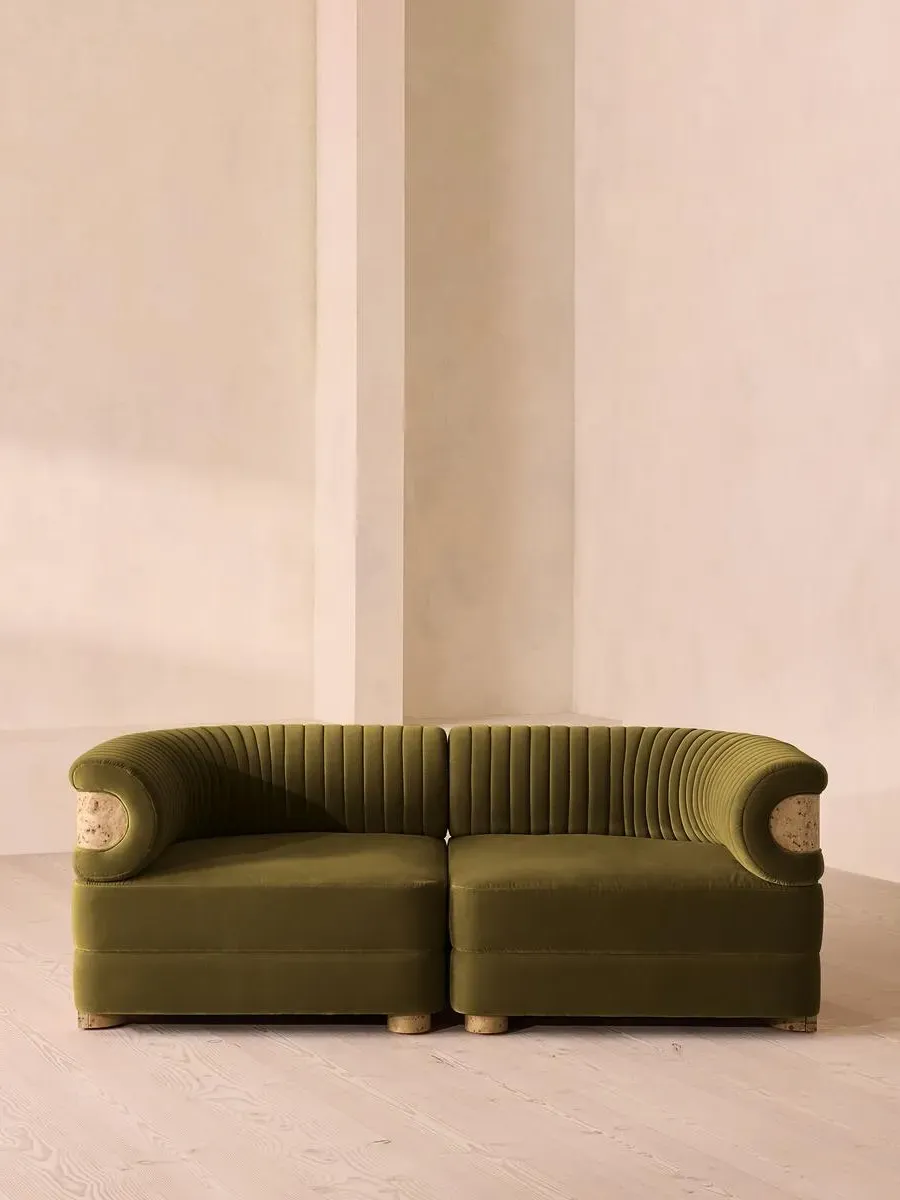 3-Seater Modular Sofa with Fluted Back - Olive, Velvet
