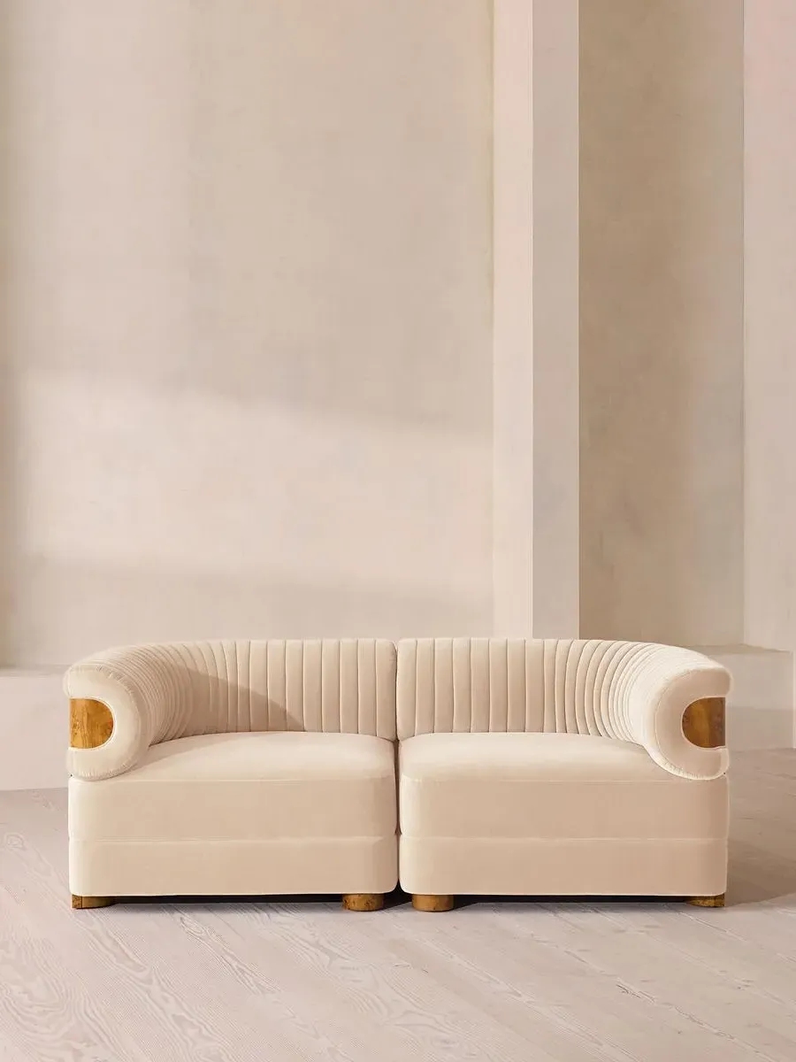 3-Seater Modular Sofa with Fluted Back - Porcelain, Velvet