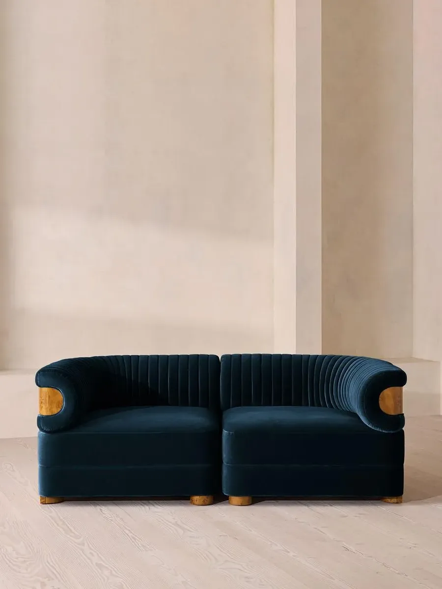 3-Seater Modular Sofa with Fluted Back - Royal Blue, Velvet