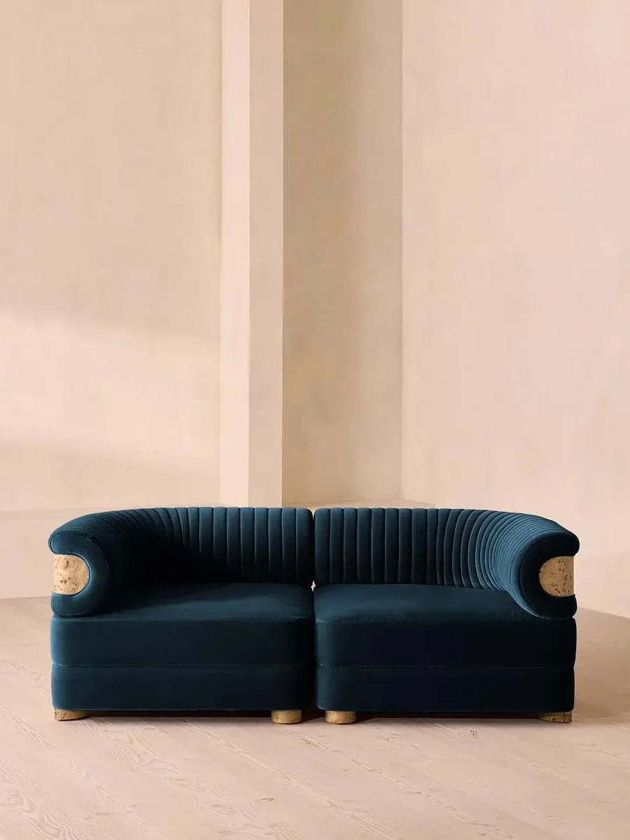 3-Seater Modular Sofa with Fluted Back - Royal Blue, Velvet