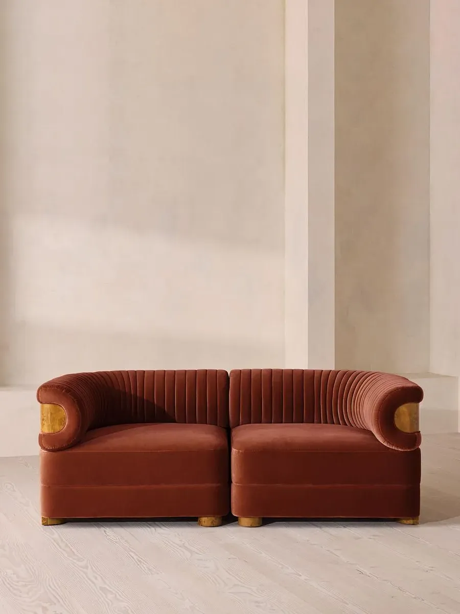 3-Seater Modular Sofa with Fluted Back - Rust, Velvet
