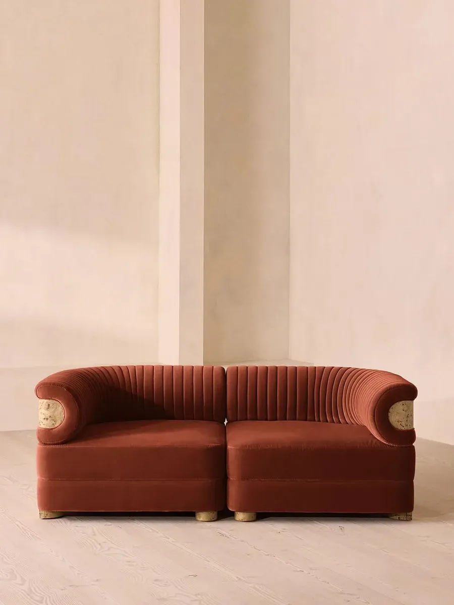 3-Seater Modular Sofa with Fluted Back - Rust, Velvet