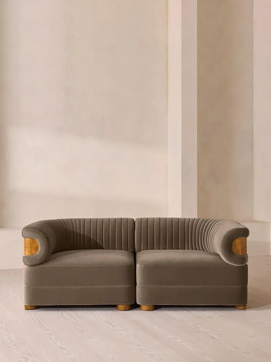 3-Seater Modular Sofa with Fluted Back - Taupe, Velvet