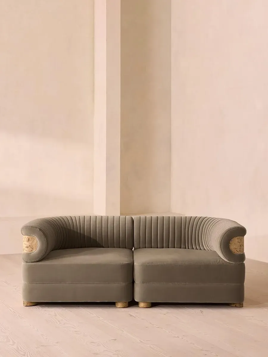 3-Seater Modular Sofa with Fluted Back - Taupe, Velvet