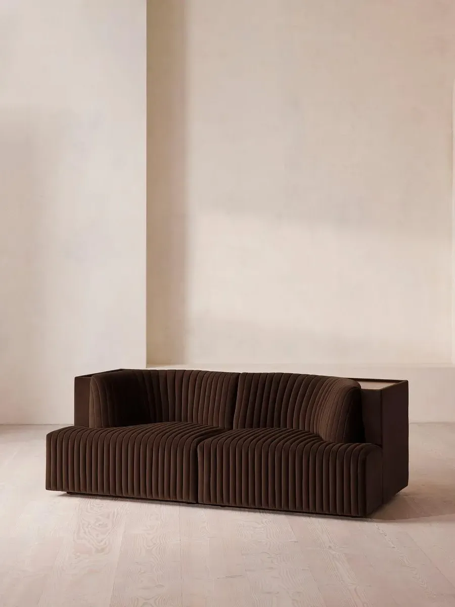 3-Seater Modular Sofa with Shelf - Chocolate, Velvet