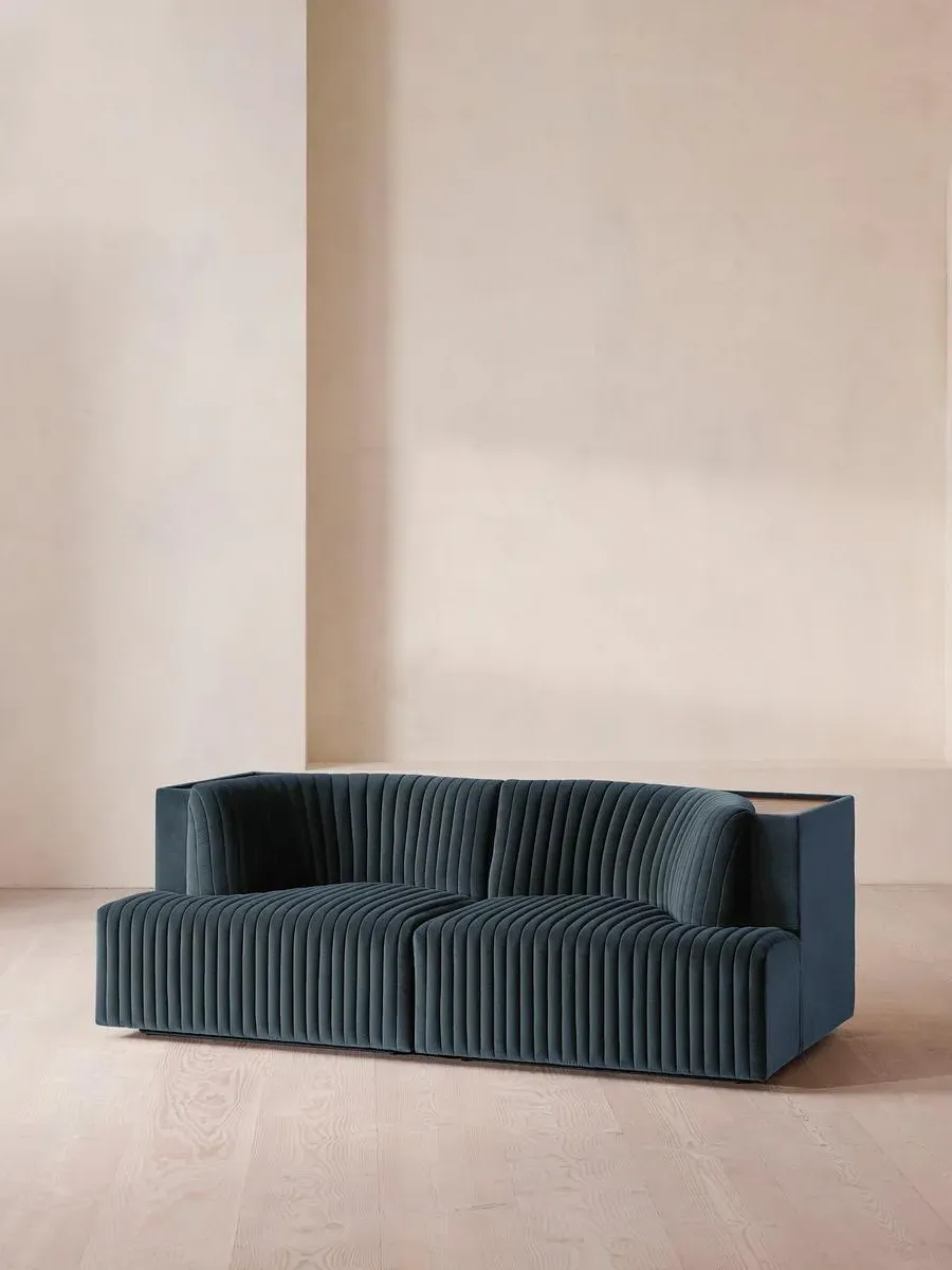 3-Seater Modular Sofa with Shelf - Grey Blue, Velvet