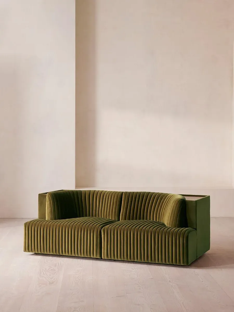 3-Seater Modular Sofa with Shelf - Olive, Velvet
