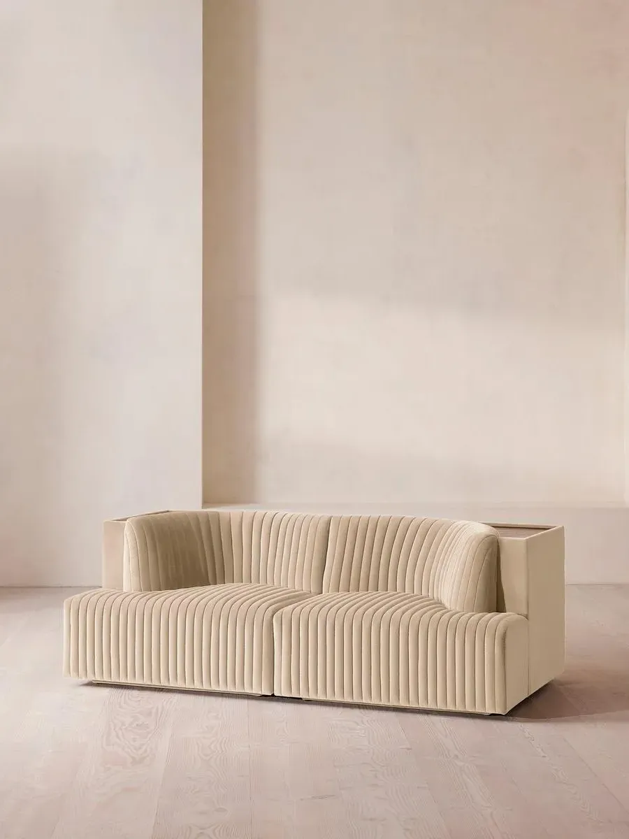 3-Seater Modular Sofa with Shelf - Porcelain, Velvet