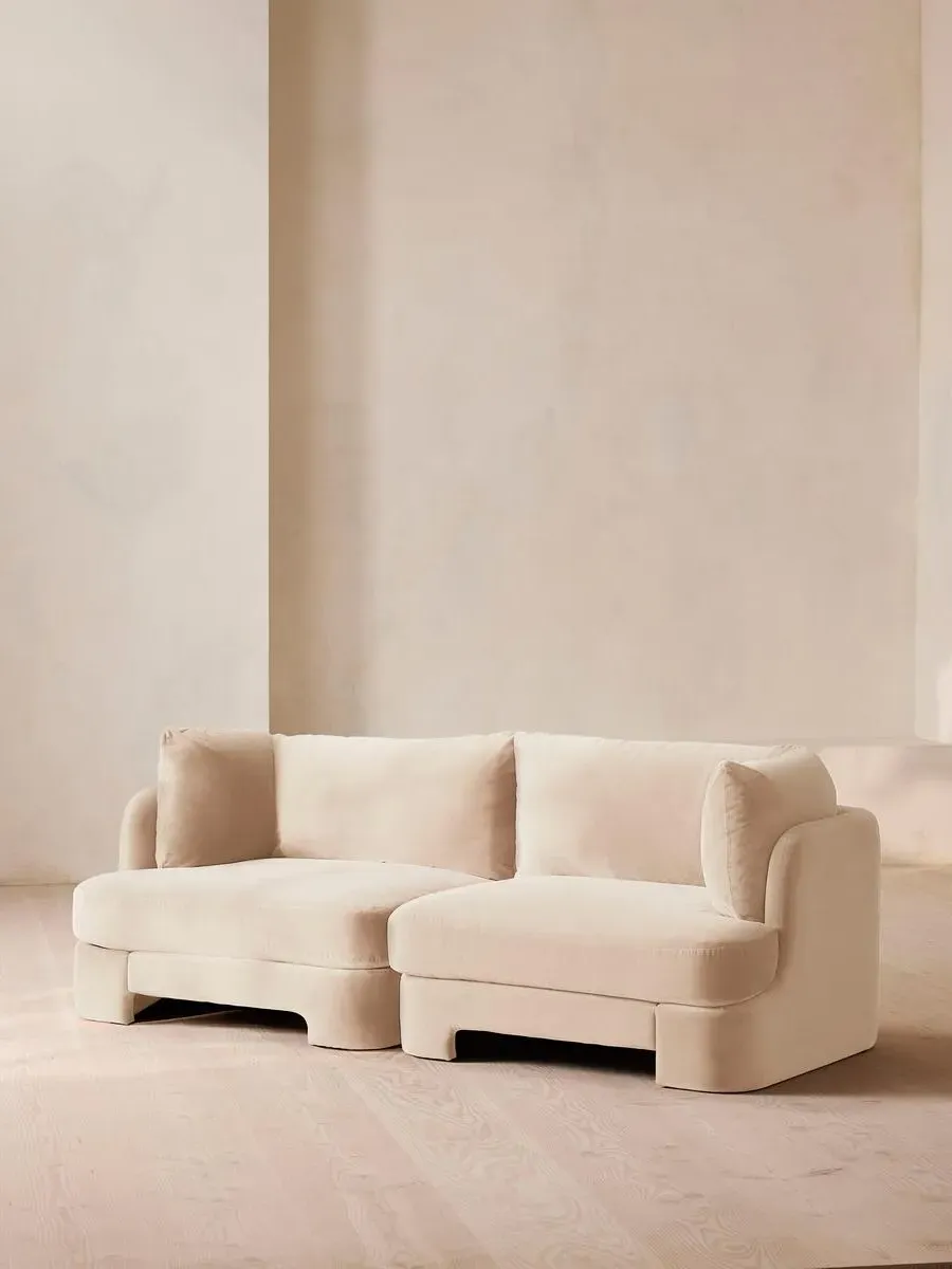 3-Seater Sectional Sofa with Arch Back - Porcelain, Velvet
