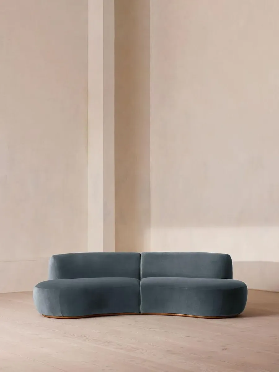 3-Seater Serpentine Modular Sofa - Blue, Velvet