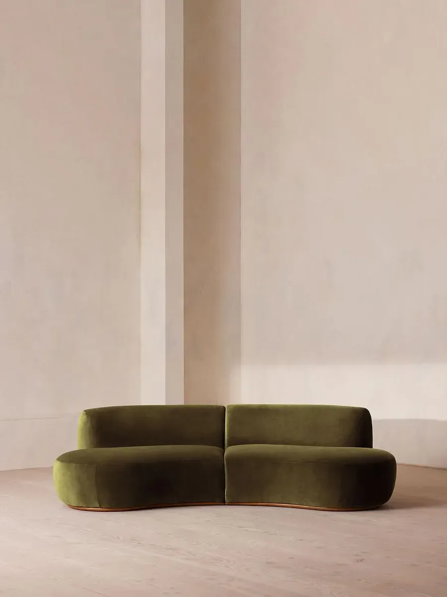 3-Seater Serpentine Modular Sofa - Olive, Velvet