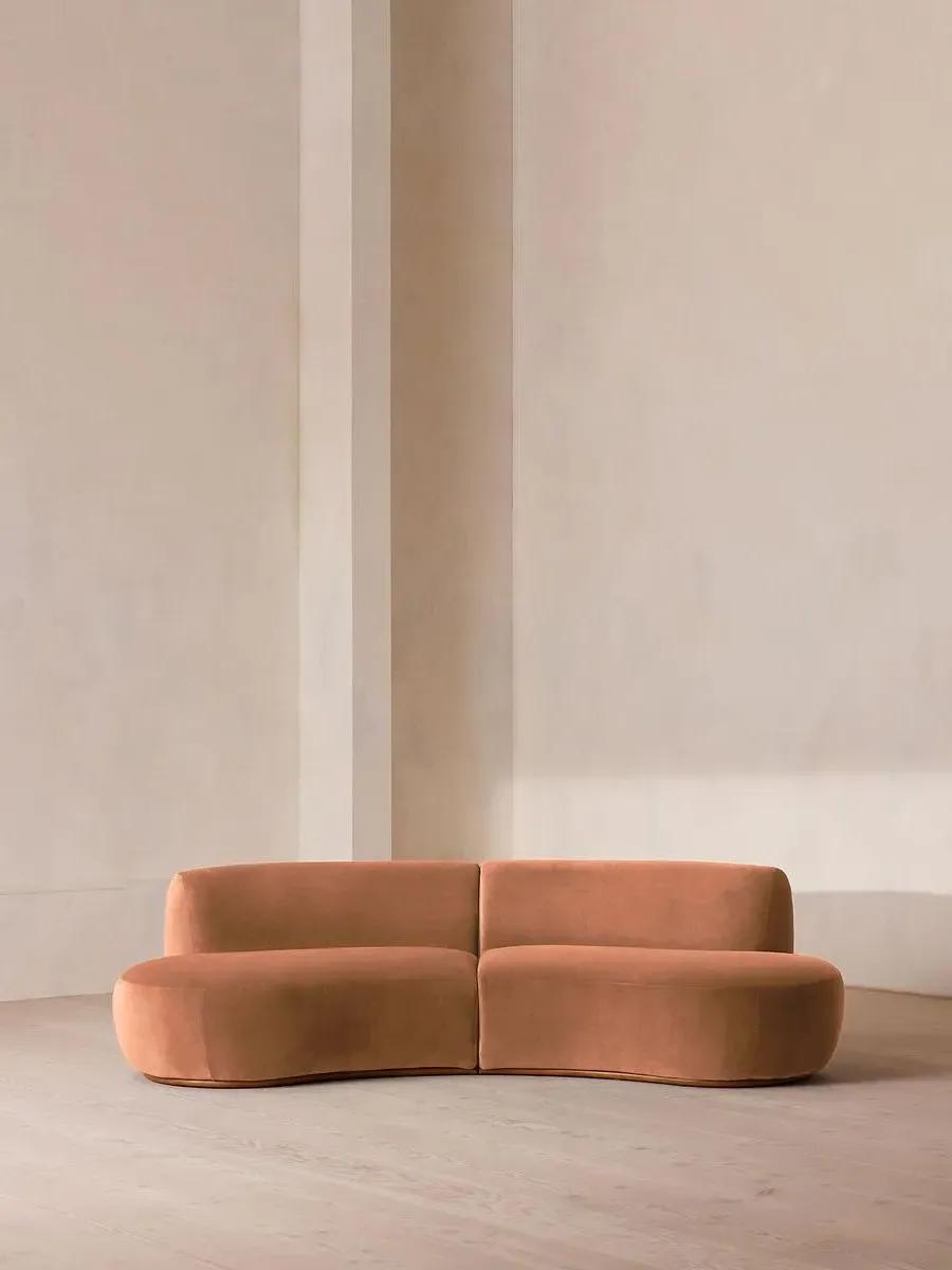 3-Seater Serpentine Modular Sofa - Rose, Velvet