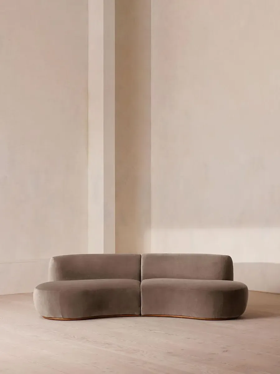 3-Seater Serpentine Modular Sofa - Taupe, Velvet