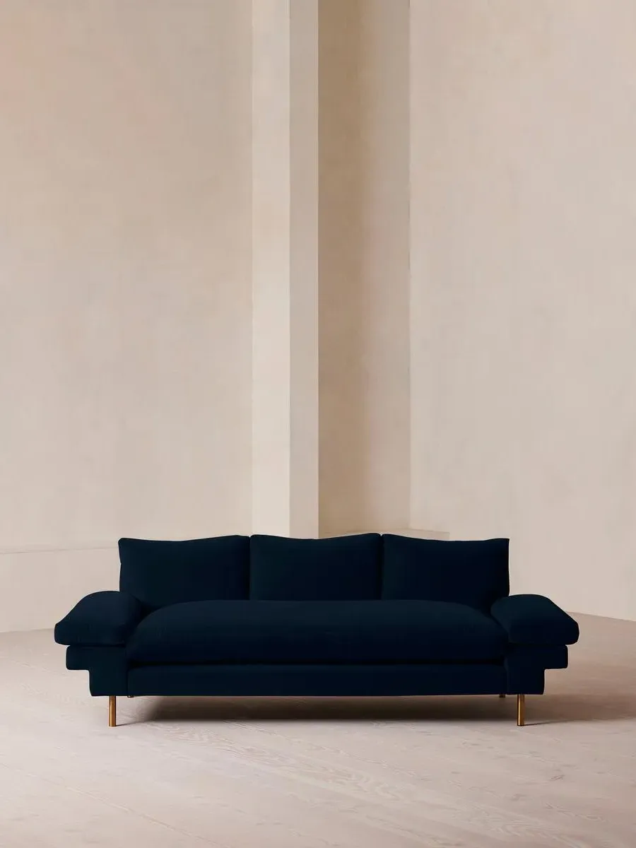 3-Seater Sofa with Brass Legs - Blue, Velvet