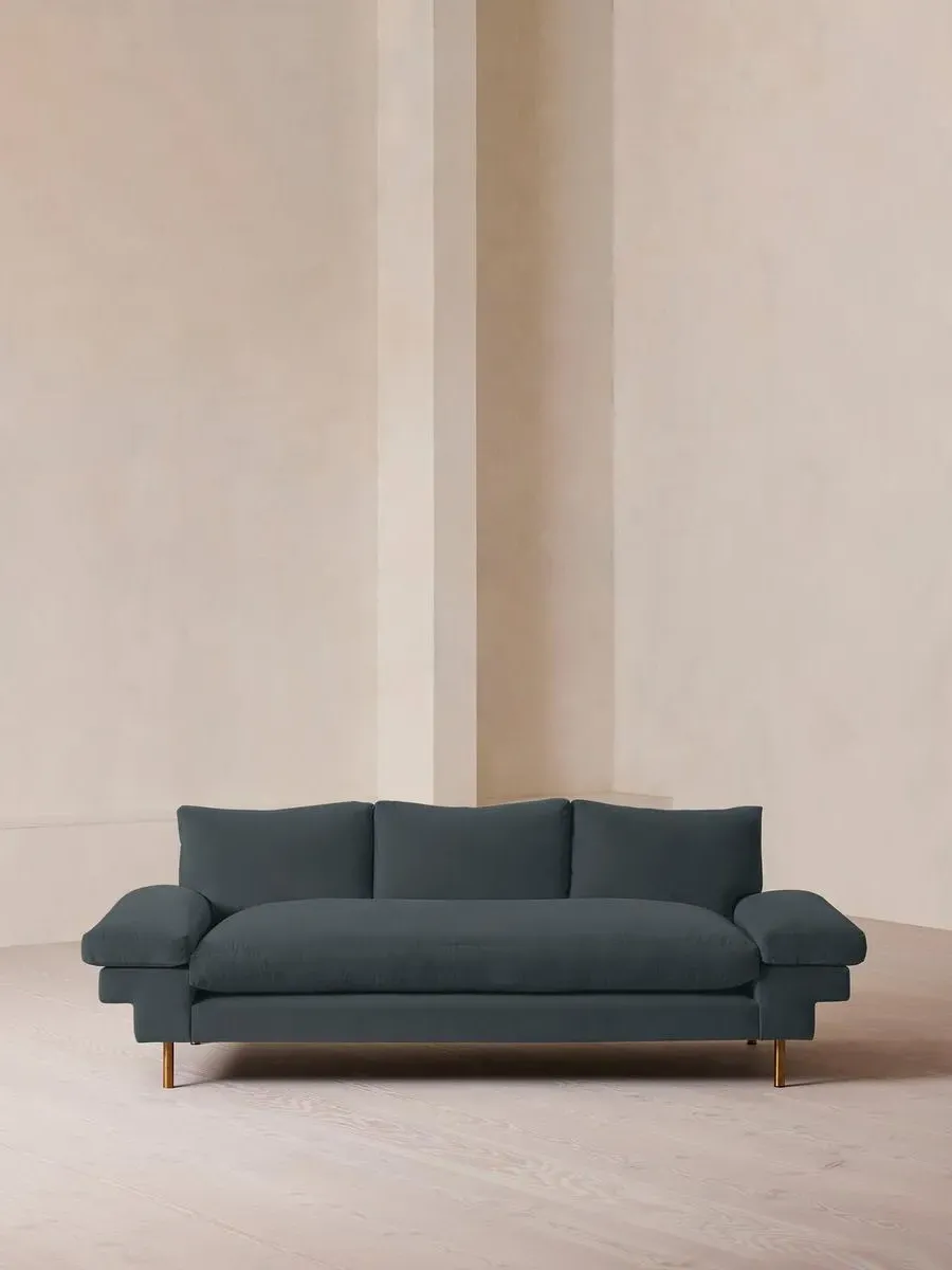 3-Seater Sofa with Brass Legs - Grey Blue, Velvet