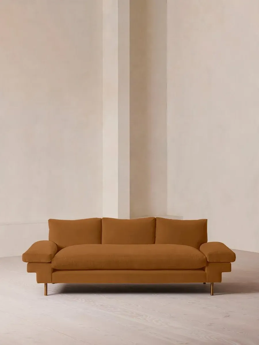 3-Seater Sofa with Brass Legs - Mustard, Velvet