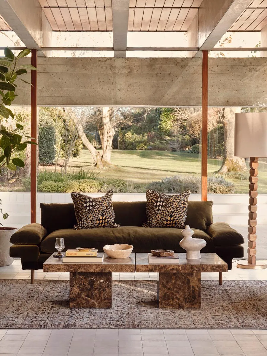 3-Seater Sofa with Brass Legs - Olive, Velvet