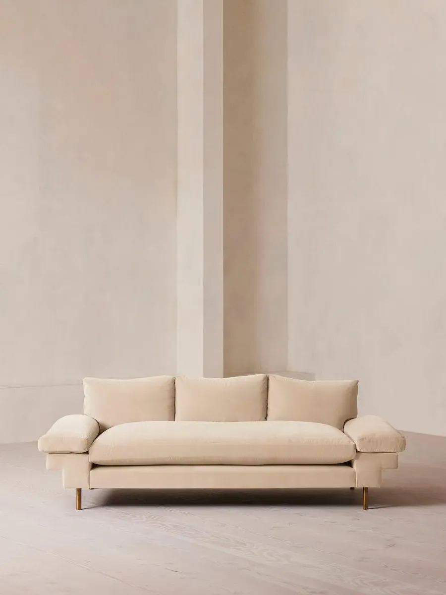3-Seater Sofa with Brass Legs - Porcelain, Velvet