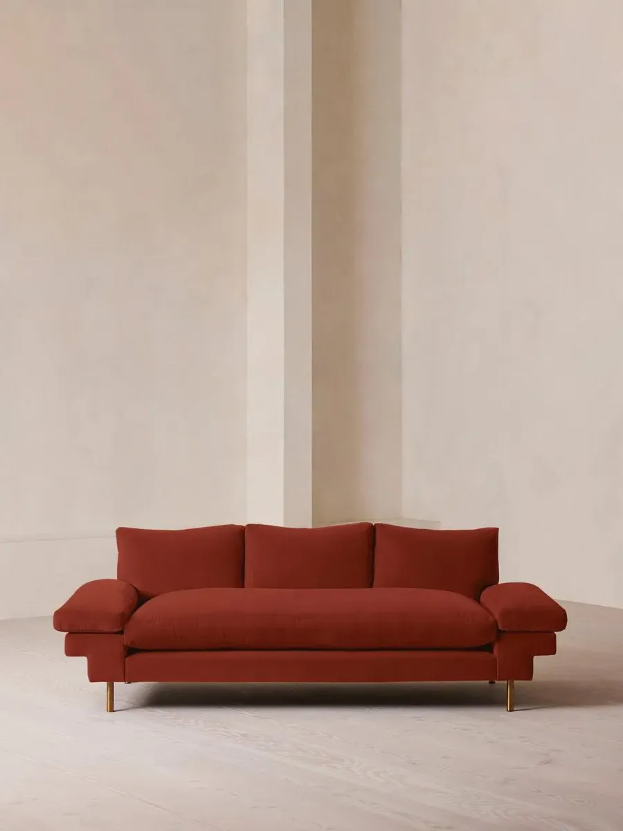 3-Seater Sofa with Brass Legs - Rust, Velvet