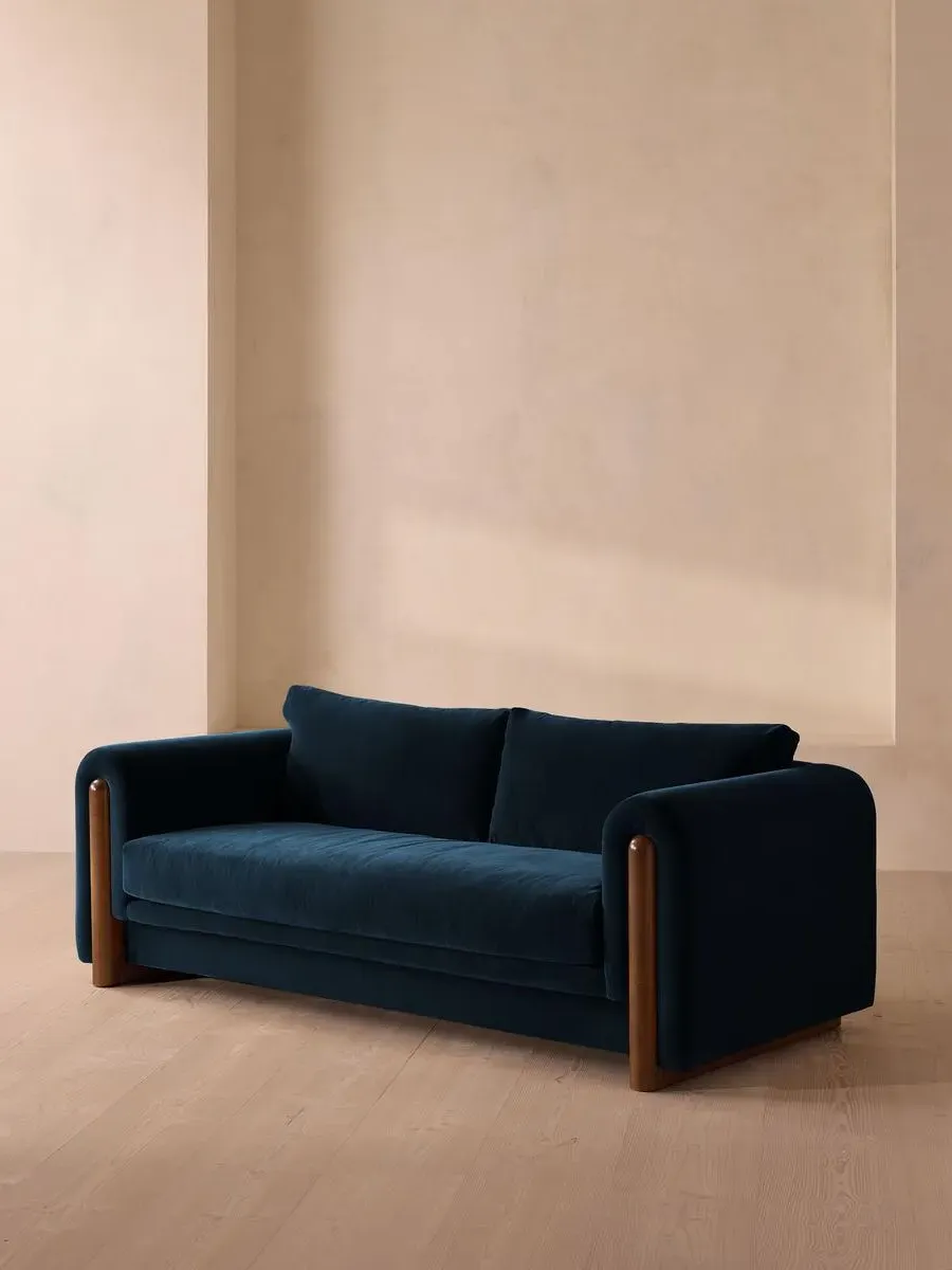 3-Seater Sofa with Curved Arms - Blue, Velvet image