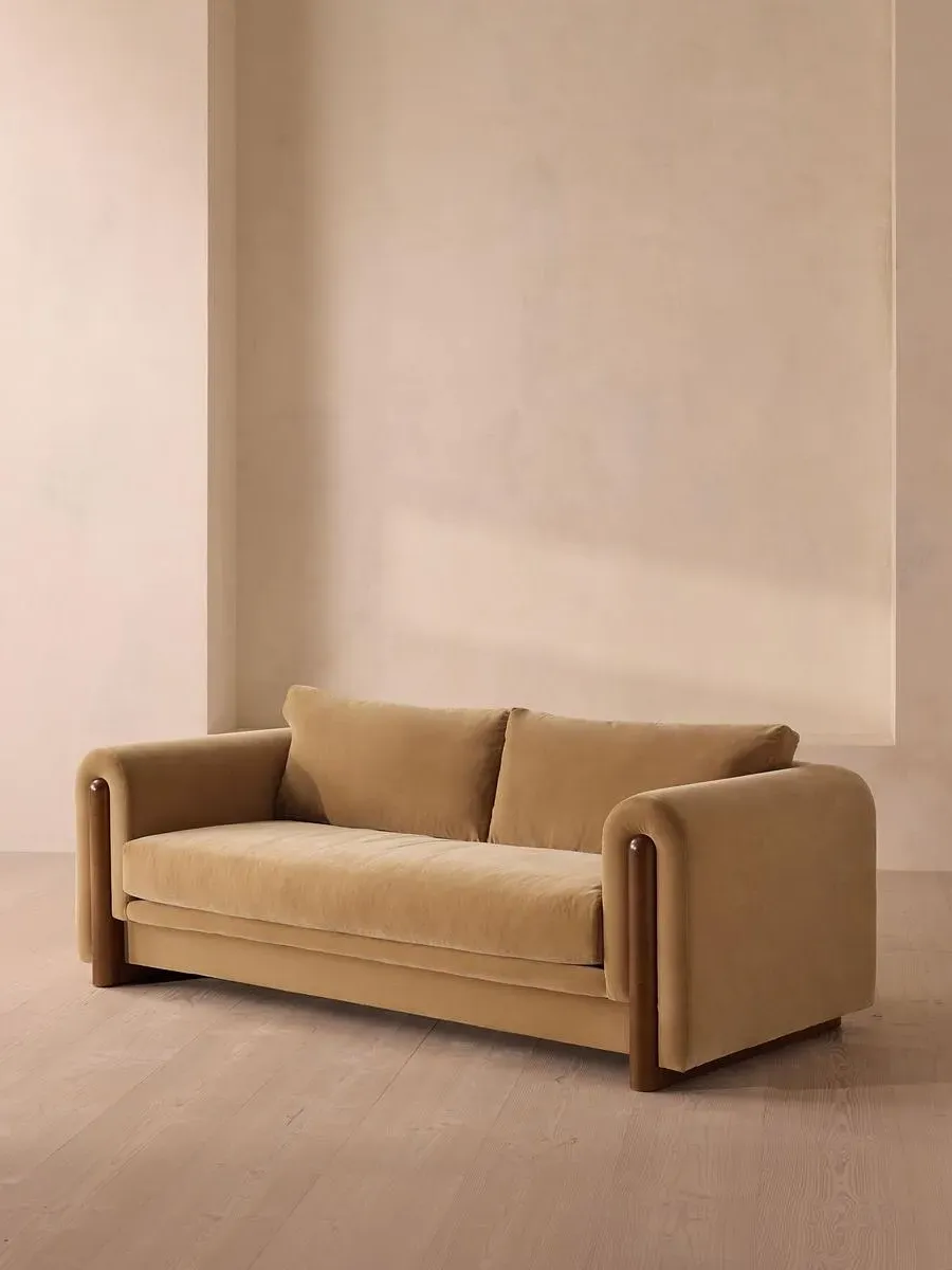 3-Seater Sofa with Curved Arms - Camel, Velvet