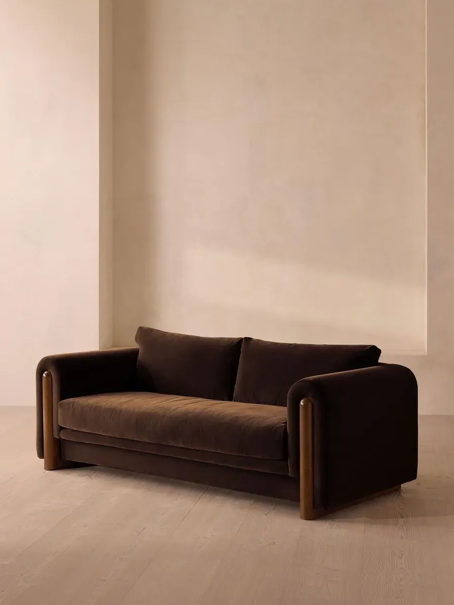 3-Seater Sofa with Curved Arms - Chocolate, Velvet