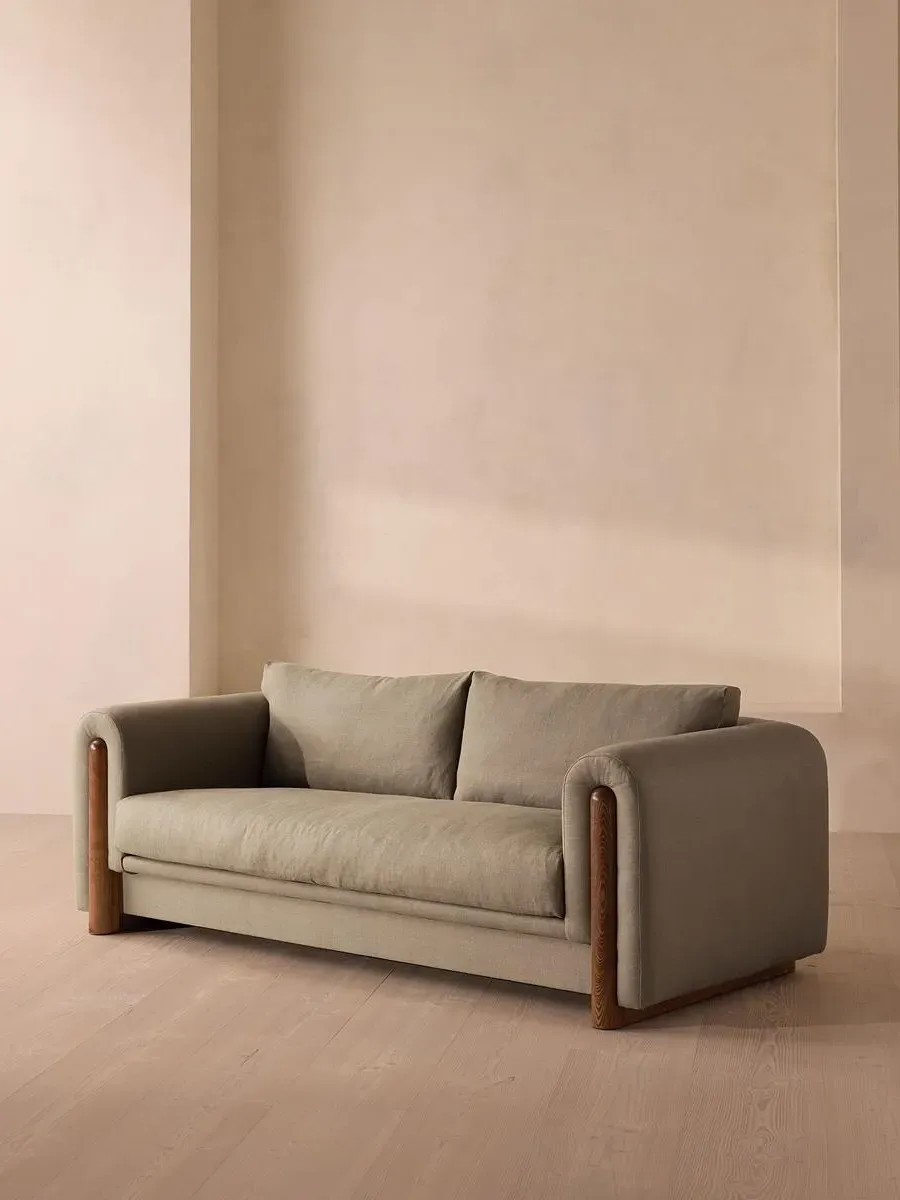 3-Seater Sofa with Curved Arms - Mushroom, Linen