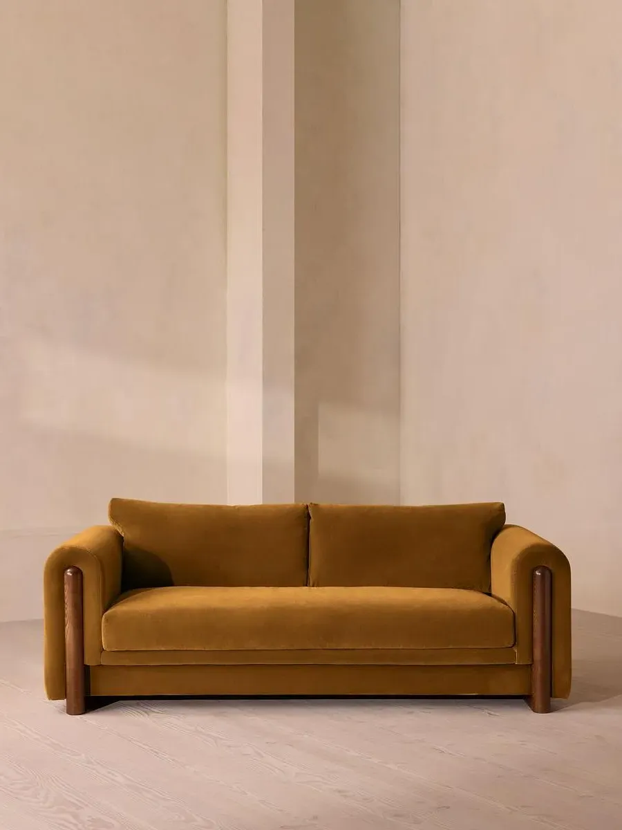 3-Seater Sofa with Curved Arms - Mustard, Velvet