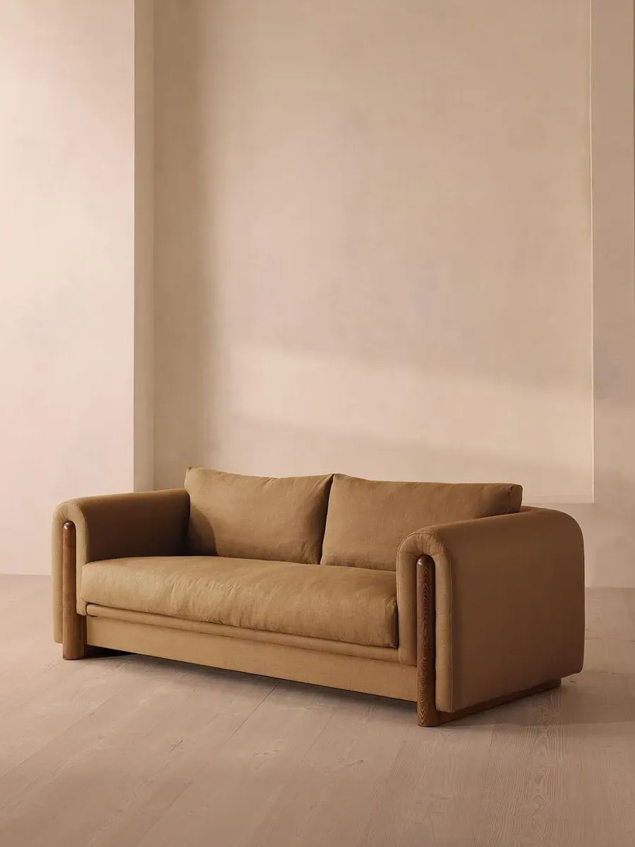 3-Seater Sofa with Curved Arms - Ochre, Linen