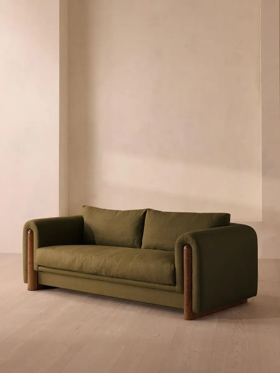 3-Seater Sofa with Curved Arms - Olive, Linen