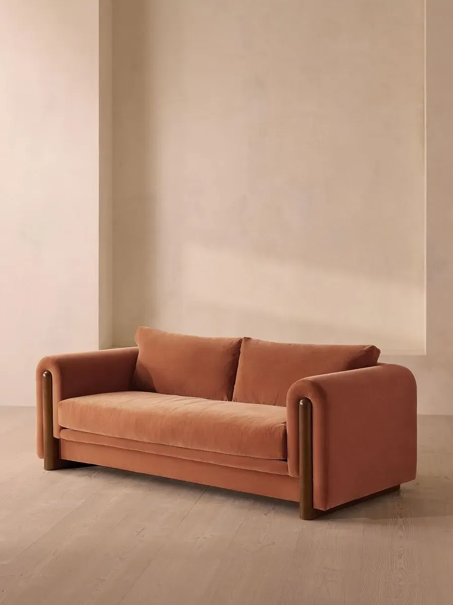 3-Seater Sofa with Curved Arms - Rose, Velvet
