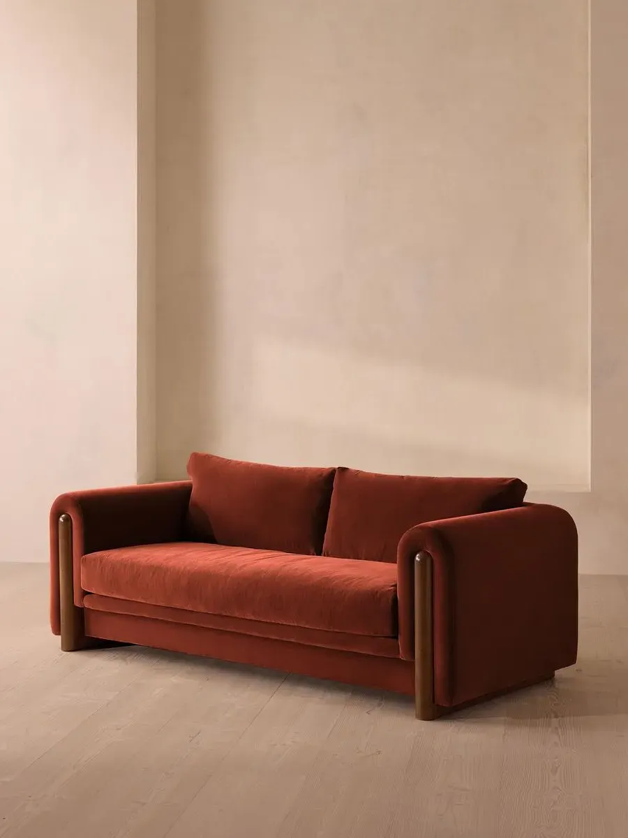 3-Seater Sofa with Curved Arms - Rust, Velvet