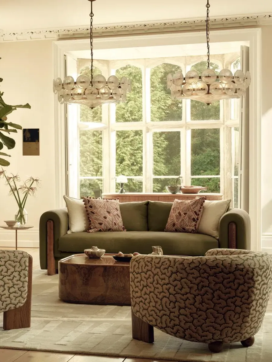 3-Seater Sofa with Curved Arms - Sage, Linen
