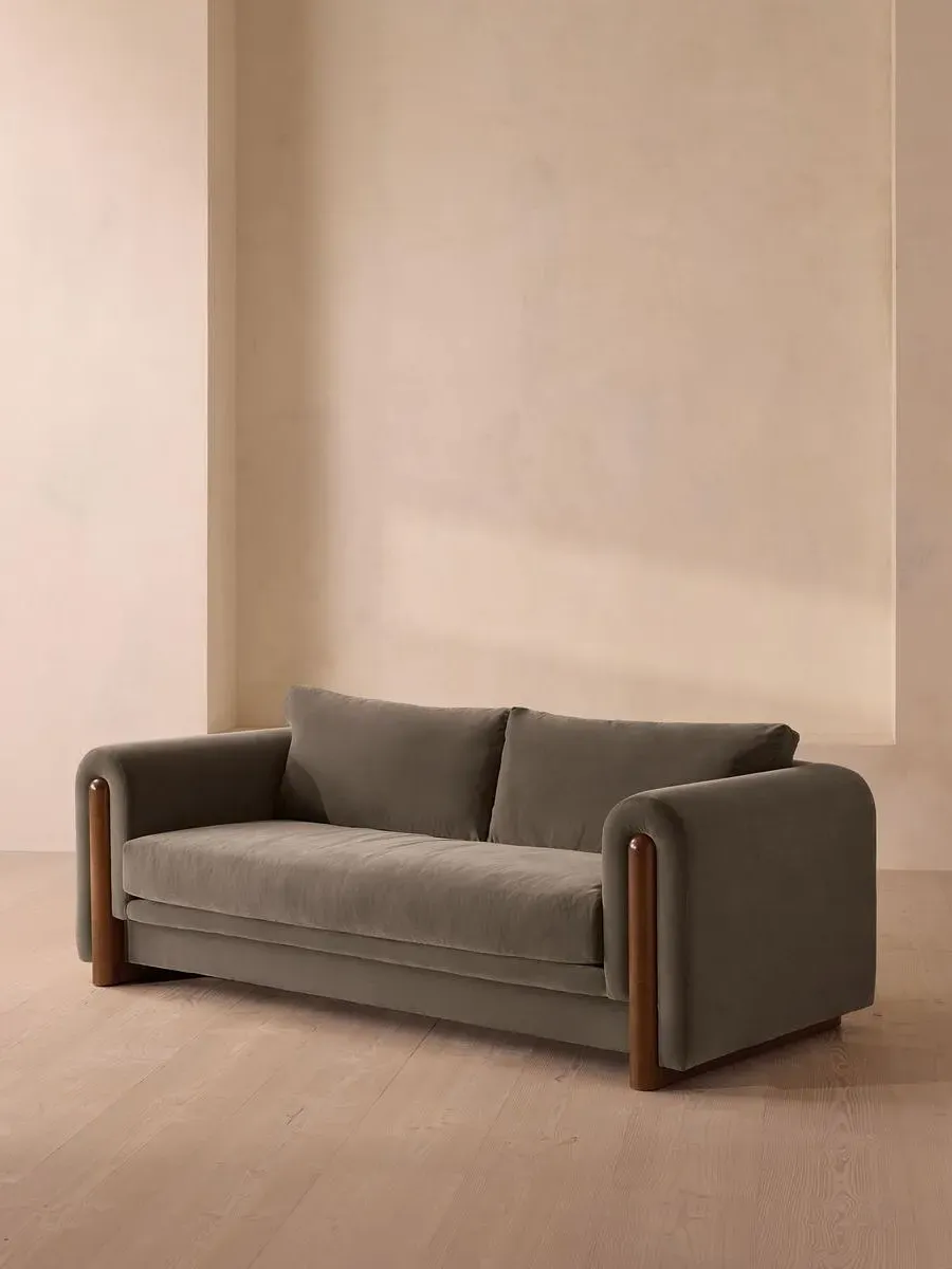 3-Seater Sofa with Curved Arms - Taupe, Velvet