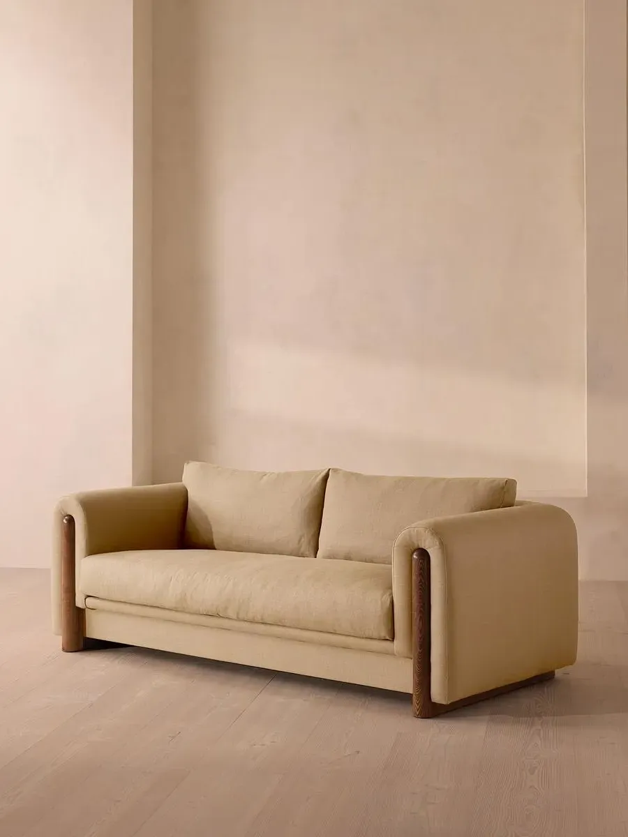 3-Seater Sofa with Curved Arms - Wheat, Linen