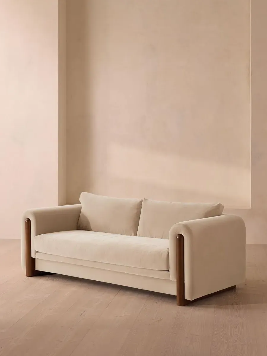 3-Seater Sofa with Curved Arms - White, Velvet