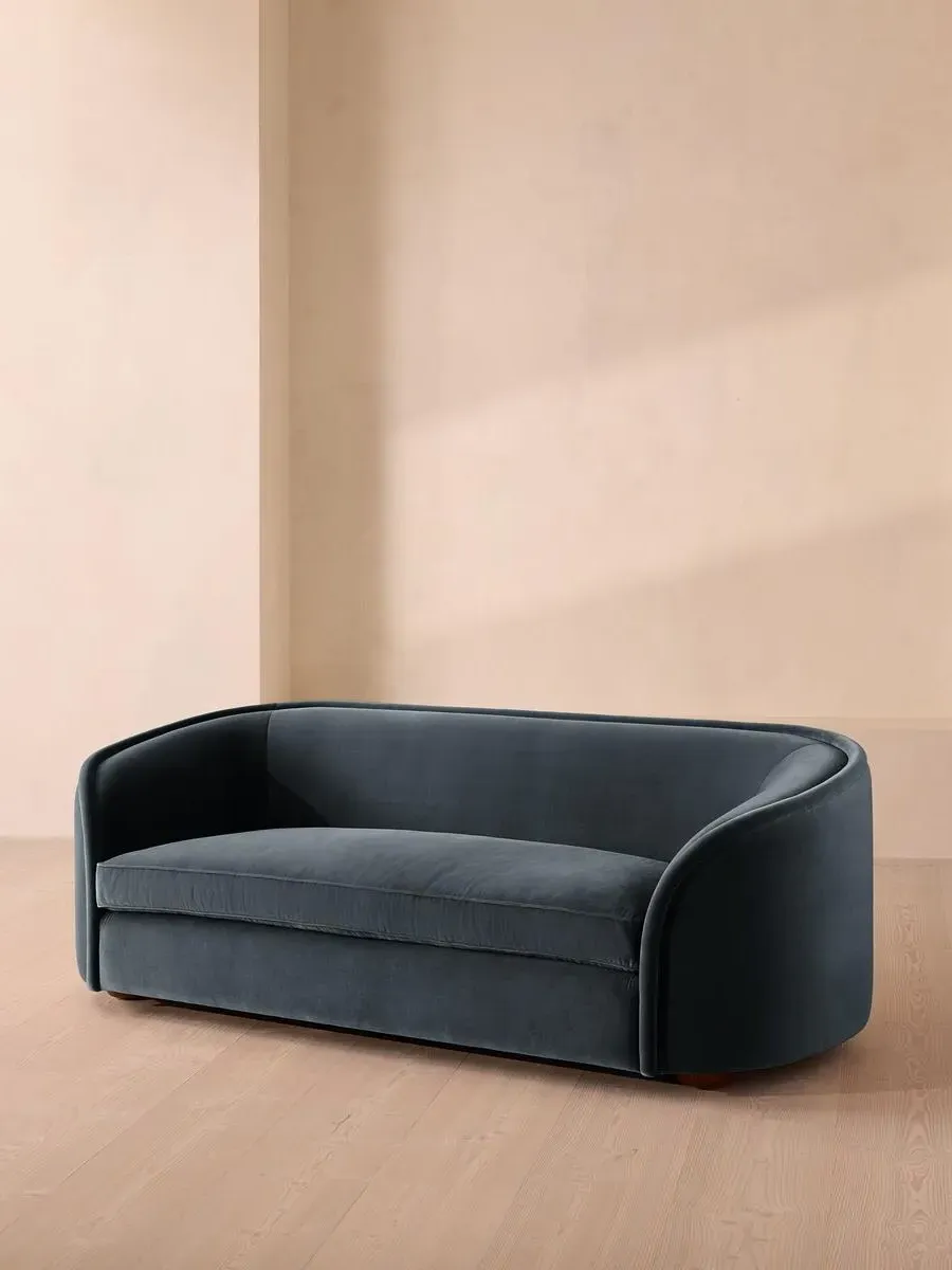 3-Seater Sofa with Curved Back - Blue, Velvet