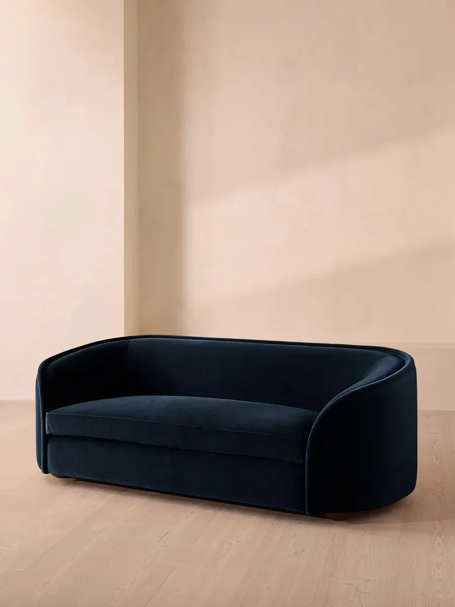 3-Seater Sofa with Curved Back - Blue, Velvet image